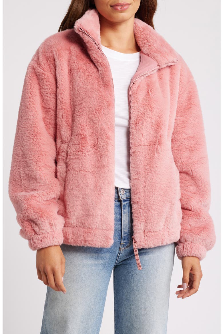 Faux Fur Jacket, Alternate, color, PINK CEDAR