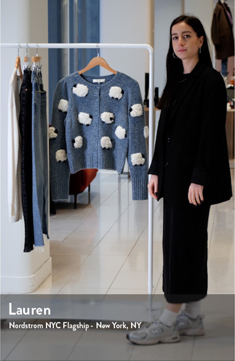 Samira Sheep Appliqué Merino Wool Blend Cardigan, sales video thumbnail