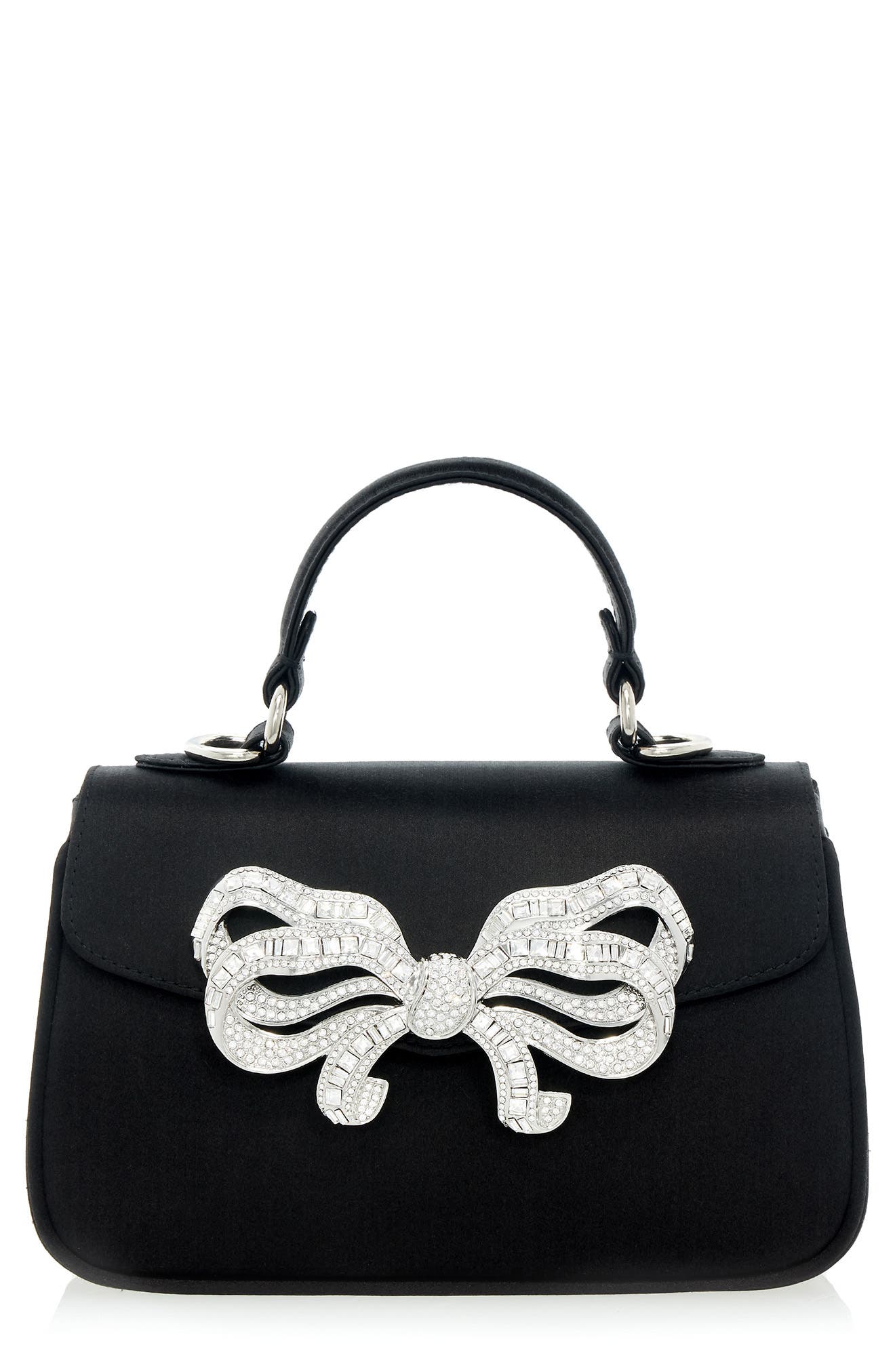 Satin Bow Top Handle Bag, Main, color, SILVER BLACK