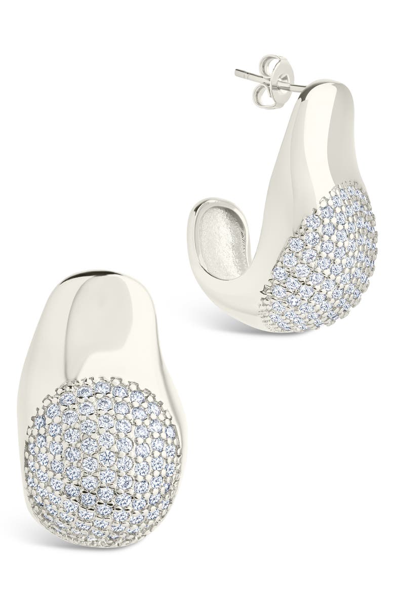 Sterling Forever Wesley Pavé Cubic Zirconia Statement Hoop Earrings, Main, color, Silver