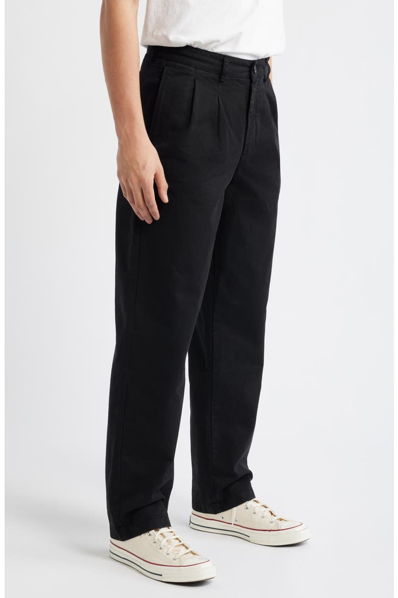 Twill Double Pleat Cotton Pants, Alternate, color, BLACK
