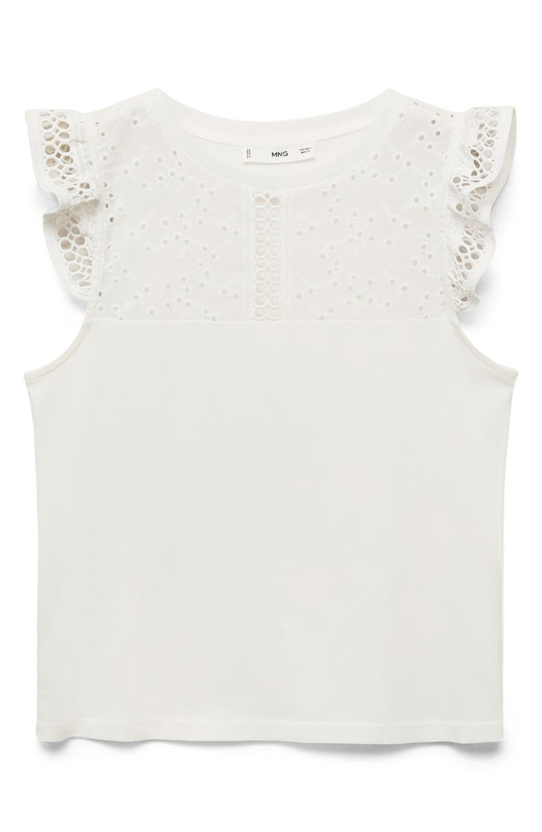 MANGO Embroidered Eyelet Accent Cotton Top, Alternate, color, White