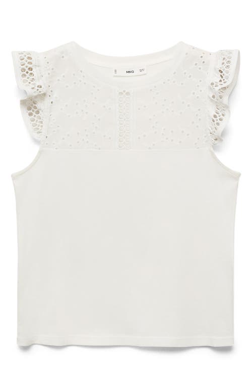 Mango Embroidered Eyelet Accent Cotton Top In White