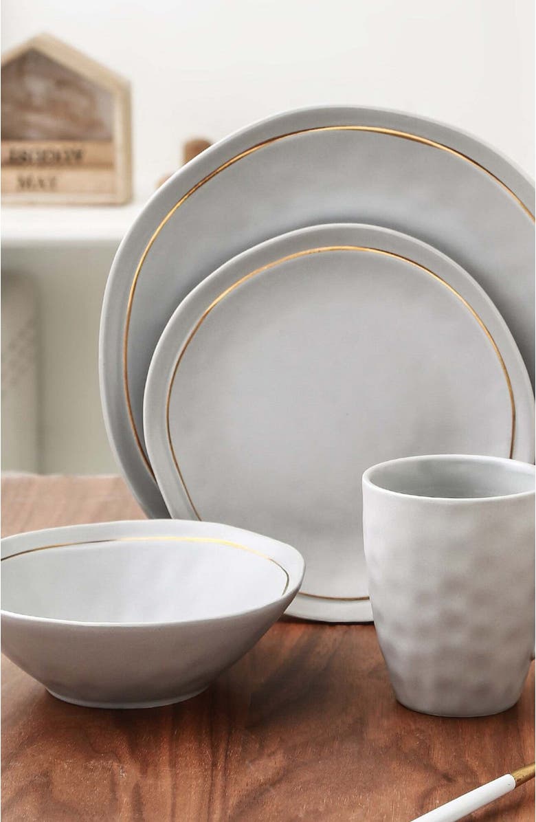 Stone Lain Clara Porcelain 16-Piece Dinnerware Set, Alternate, color, Gray