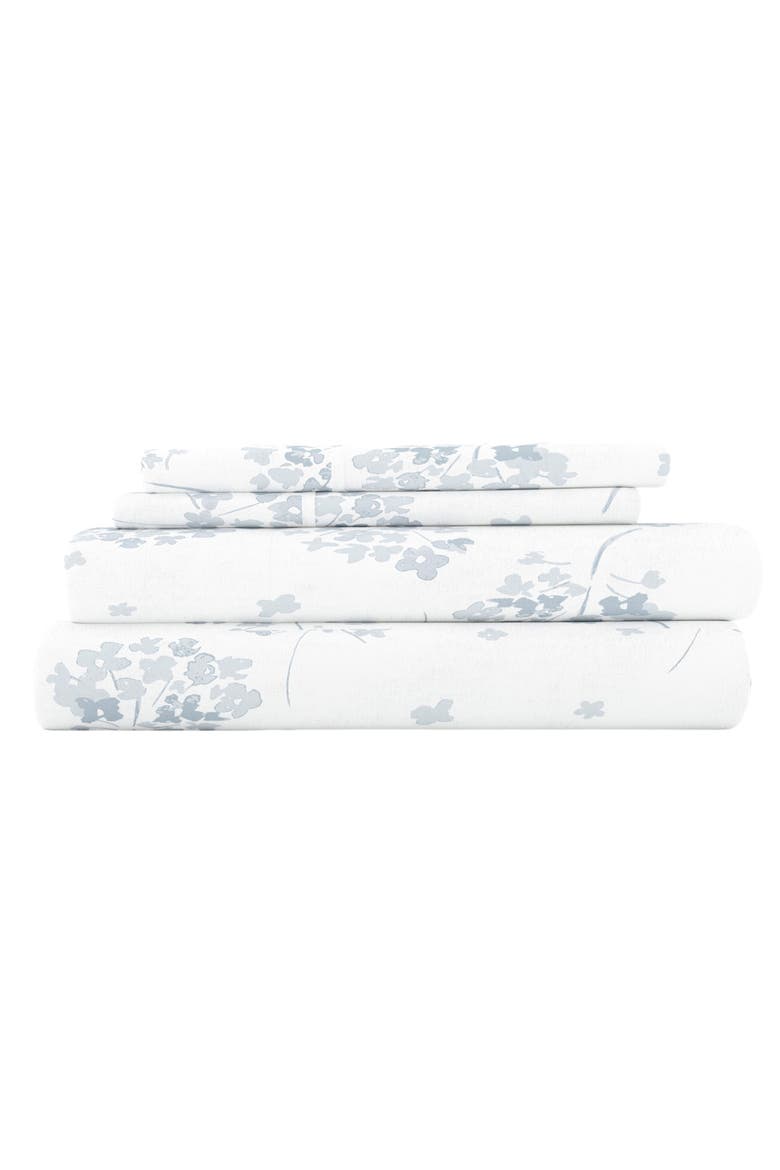 Premium Flower Bunch 4-Piece Flannel Bed Sheet Set, Main, color, LIGHT BLUE
