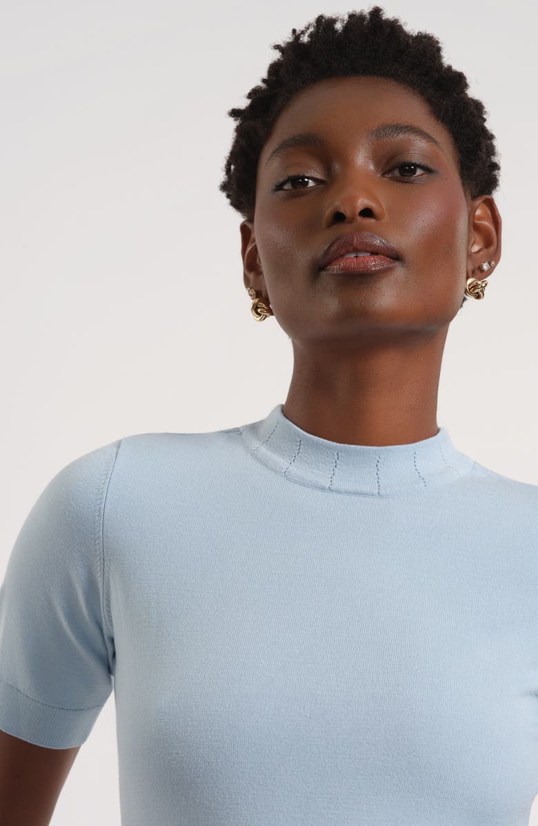 Isaac Mizrahi New York Mock Neck Short Sleeve Sweater, Alternate, color, Lite Blue