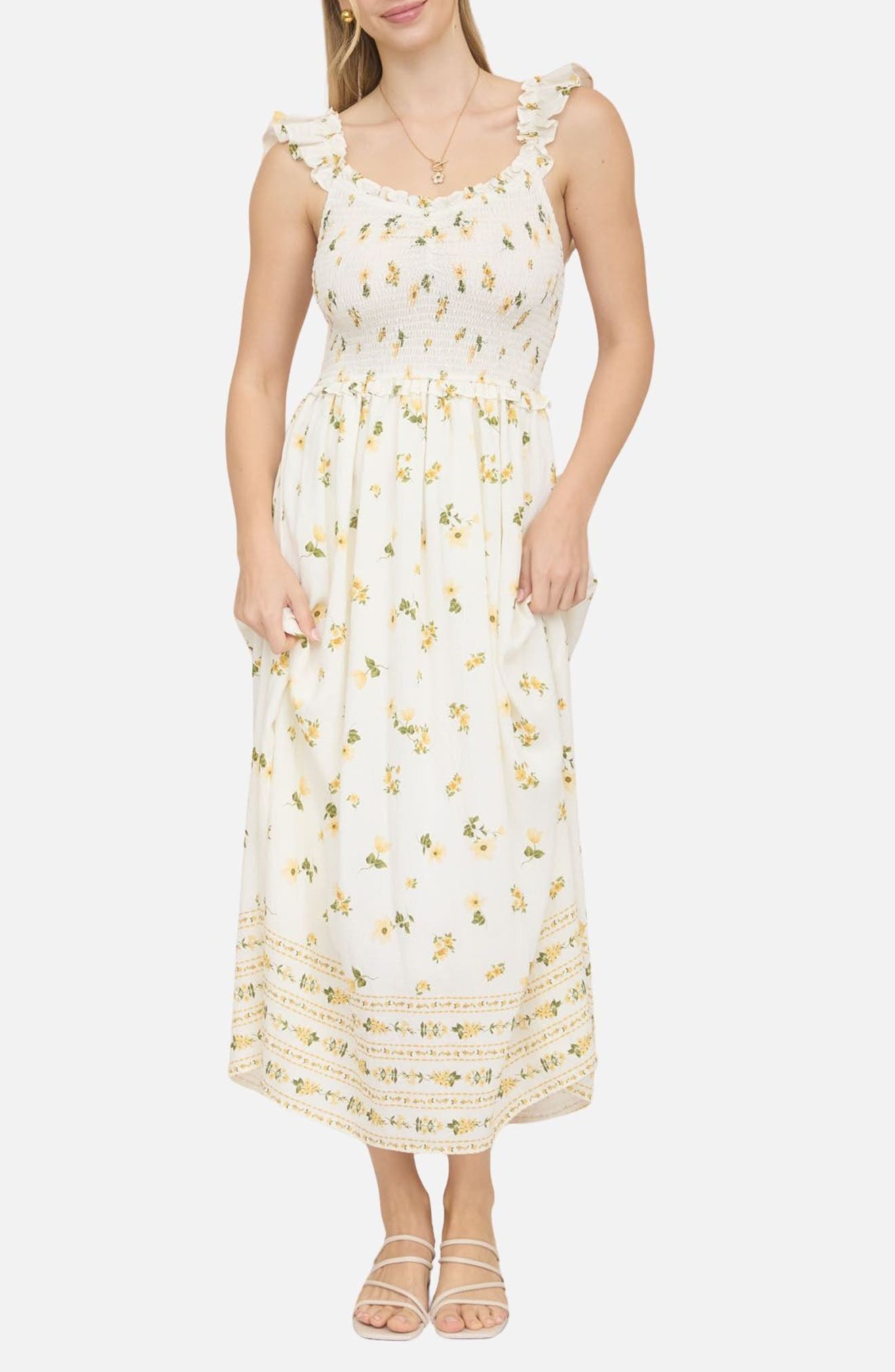 Blu Pepper Floral Ruffle Fit & Flare Midi Dress