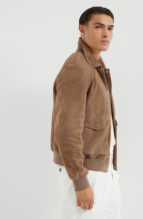 Brunello Cucinelli Suede Jacket With Striped Cupro Lining In Yuta