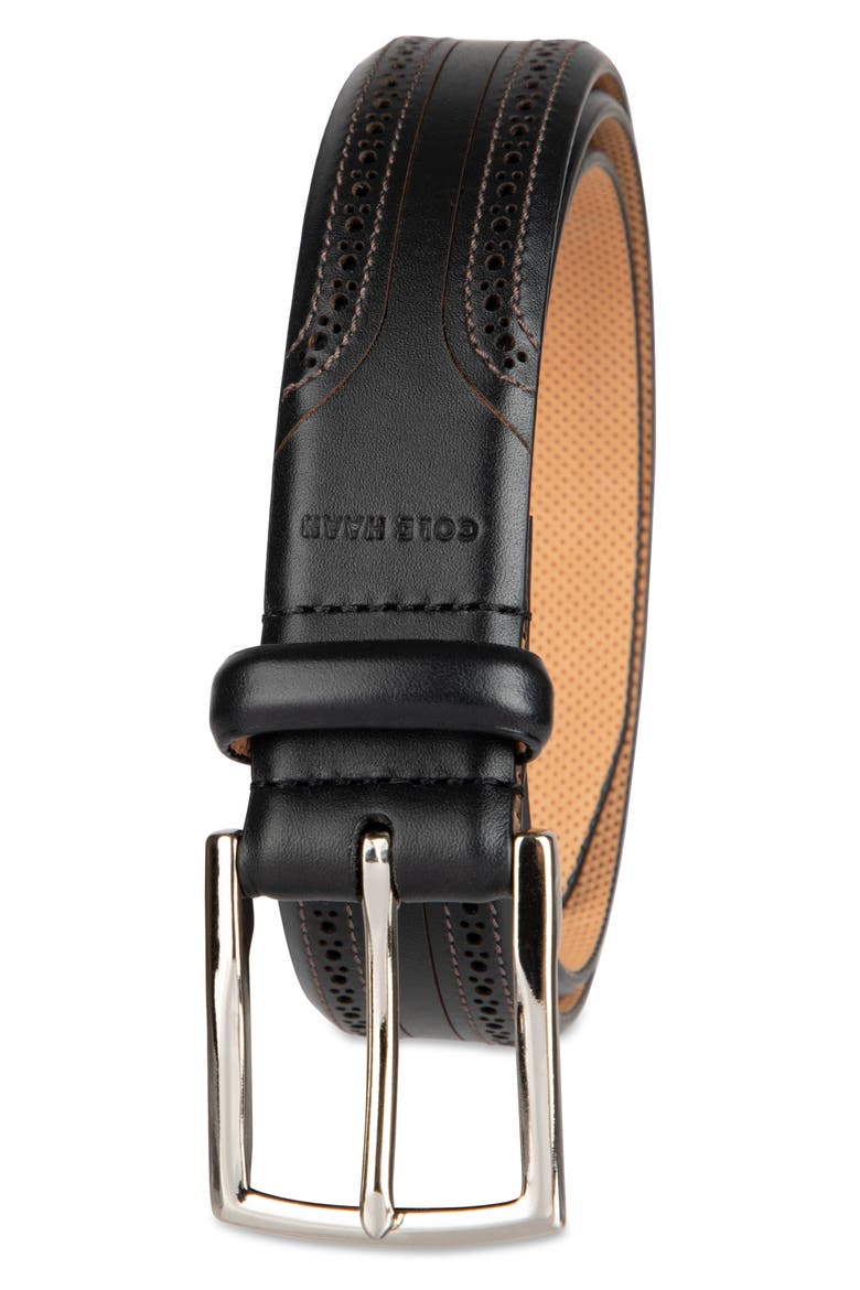 Brogue Leather Belt, Alternate, color, BLACK