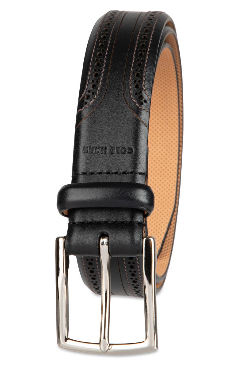 Cole Haan Brogue Leather Belt, Alternate, color, Black