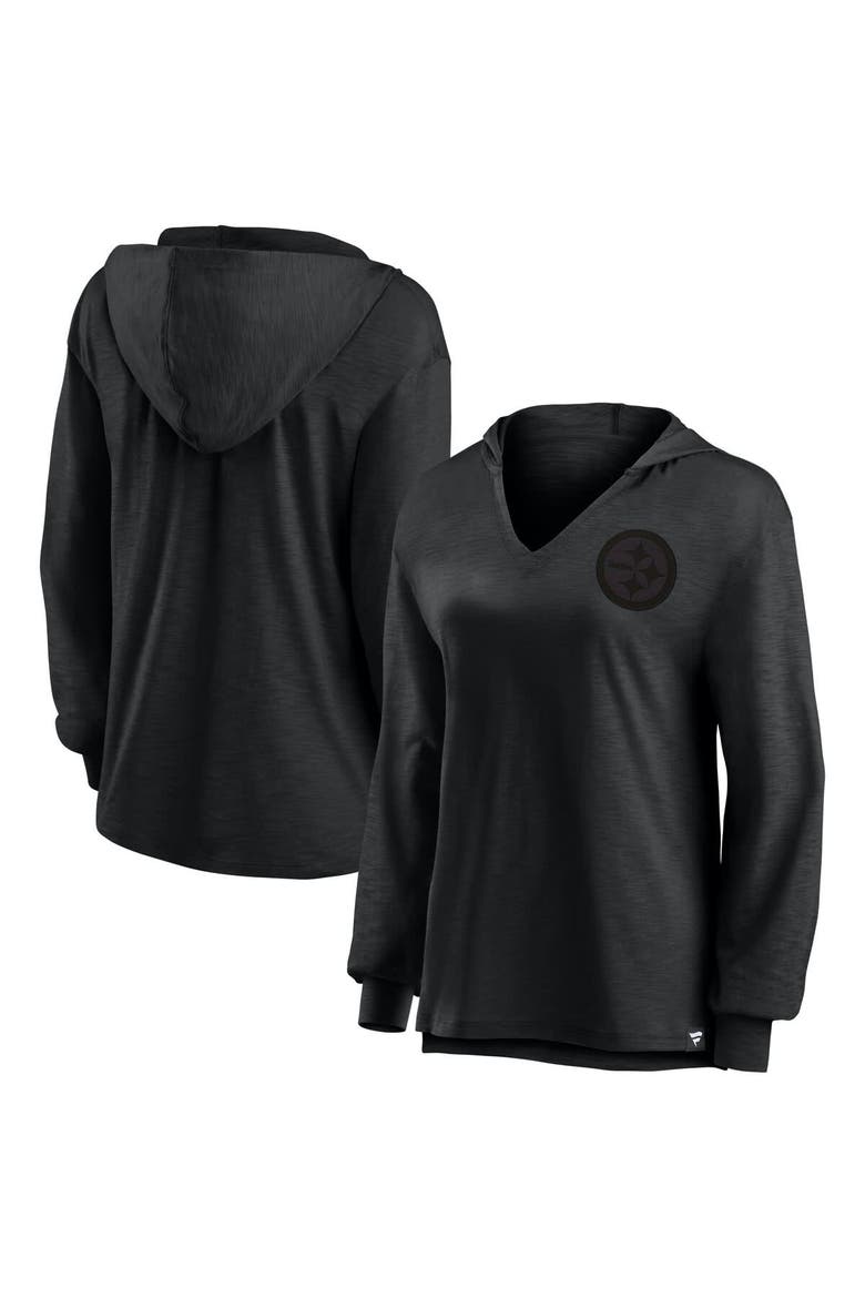 Women's Fanatics   Pittsburgh Steelers Blackout Slub Hoodie V-Neck Long Sleeve T-Shirt, Main, color, Black