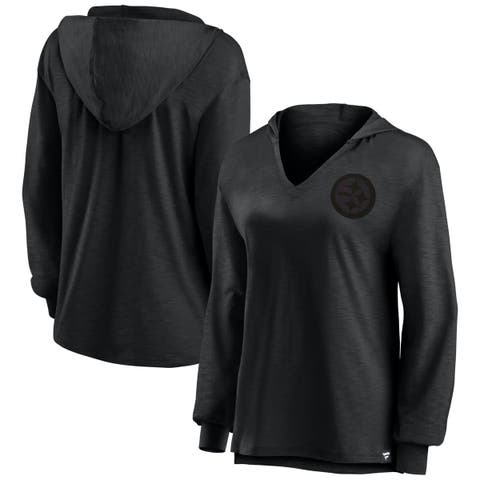 Women's Fanatics   Pittsburgh Steelers Blackout Slub Hoodie V-Neck Long Sleeve T-Shirt