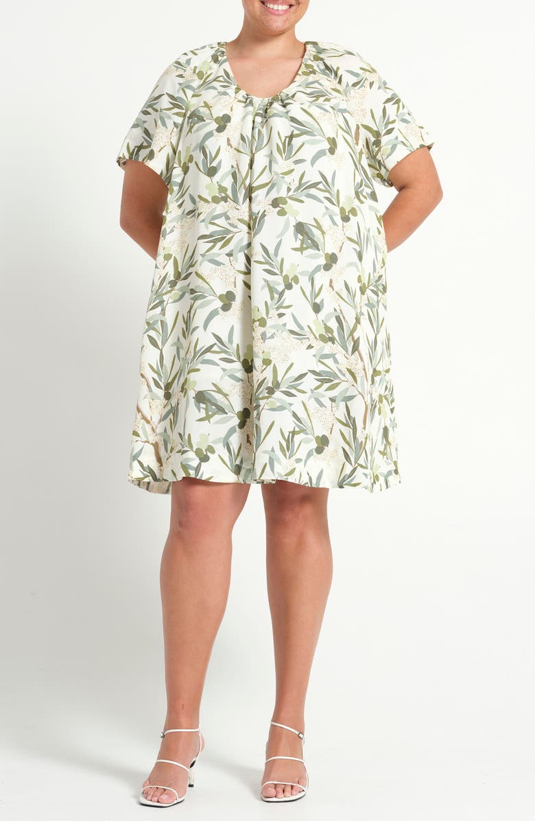 Estelle Oliviana Leaf Print Shift Dress, Main, color, Olea