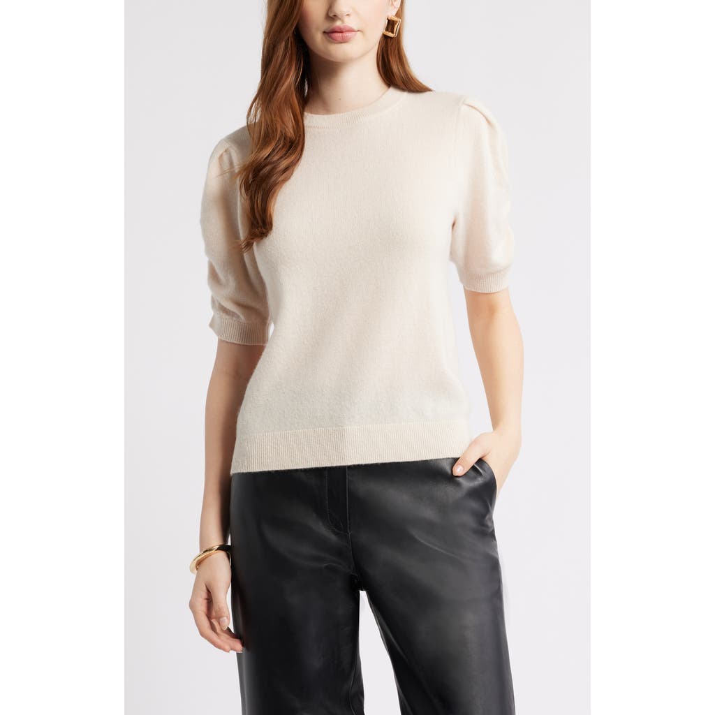 Nordstrom Ruched Short Sleeve Cashmere Sweater In White