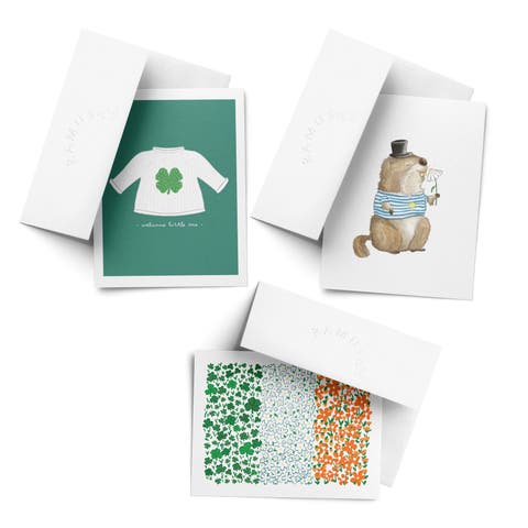 Baby/St. Patrick
s Day Assorted Greeting Card Pack (3ct) "Lucky Baby Sweater, Groundhog Sunshine , Irish Floral Flag"