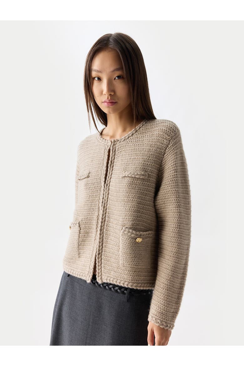 Textured Knit Cashmere Jacket-Style Cardigan, Alternate, color, warm grey