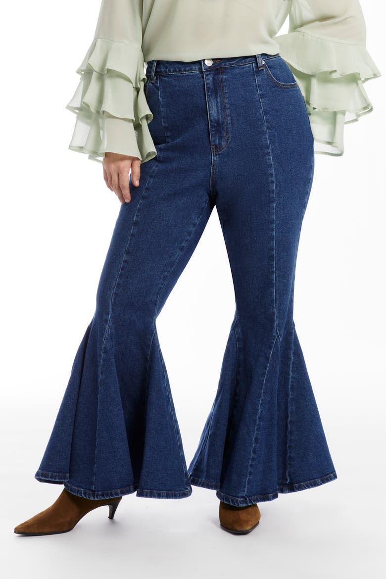 High Waisted Flare Godet Jean, Alternate, color, VINTAGE MEDIUM WASH