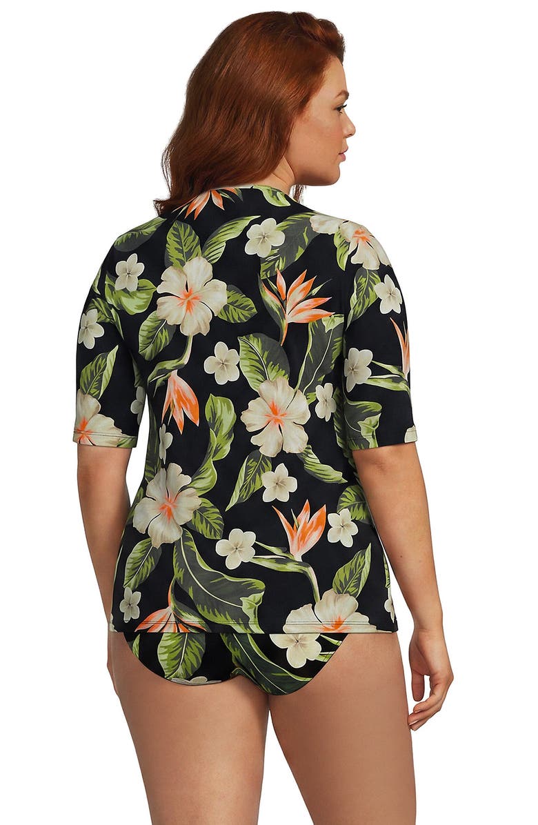 Lands' End SunShade UPF 50 Elbow Sleeve Rash Guard Swim Tee, Alternate, color, Hibiscus Floral/Black