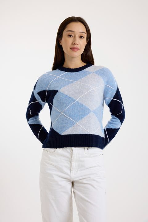 Argyle Crew Neck 100% Cashmere Sweater