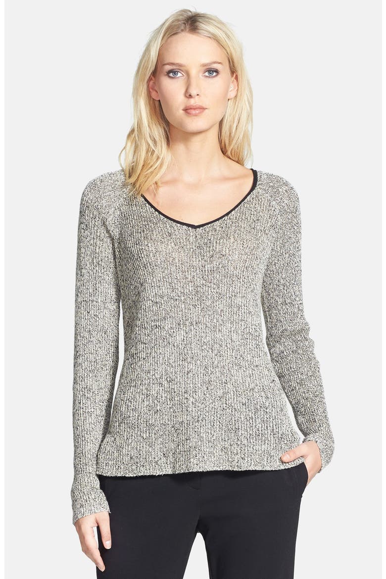 Organic Linen & Wool V-Neck Sweater, Main, color, BLACK/ NATURAL