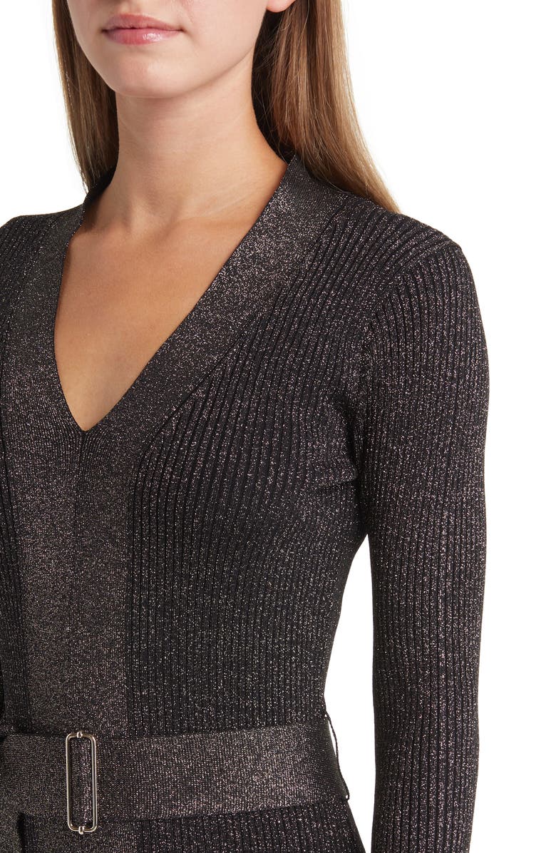 Vince Camuto Metallic Long Sleeve Rib Sweater Dress, Alternate, color, Black Gold