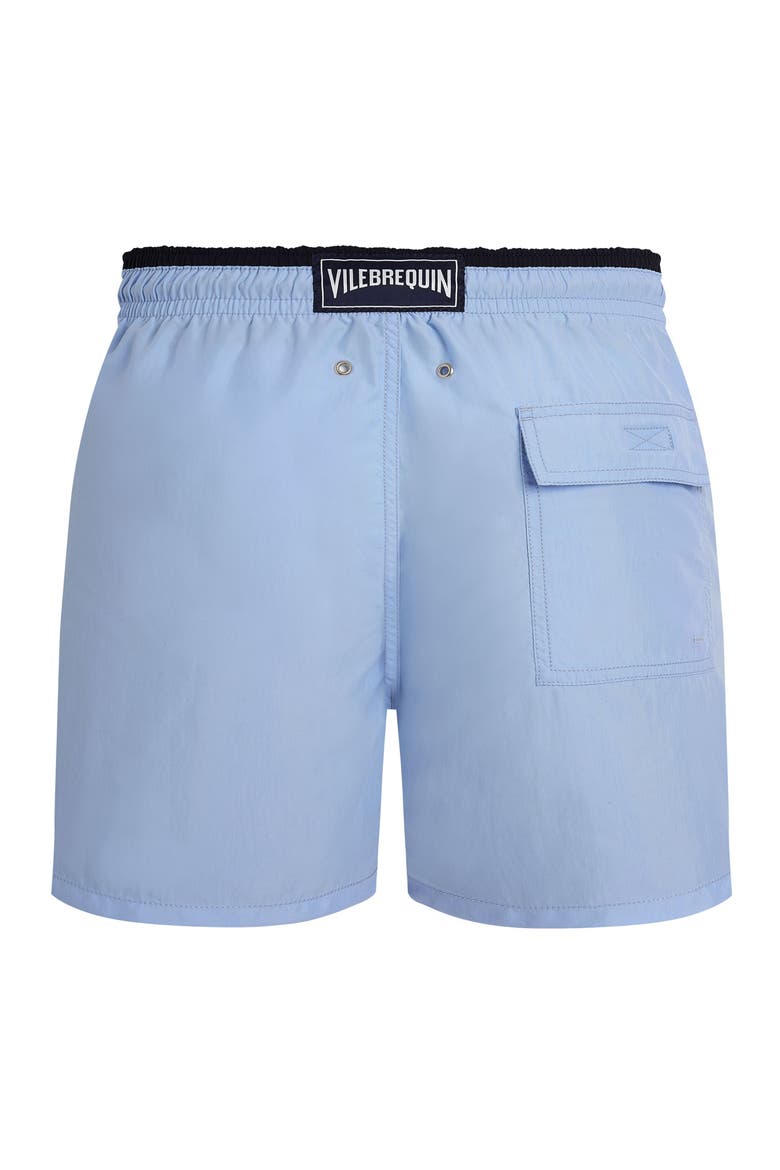 Men's Solid Bicolor Length Swim Trunks, Alternate, color, Flax Flower