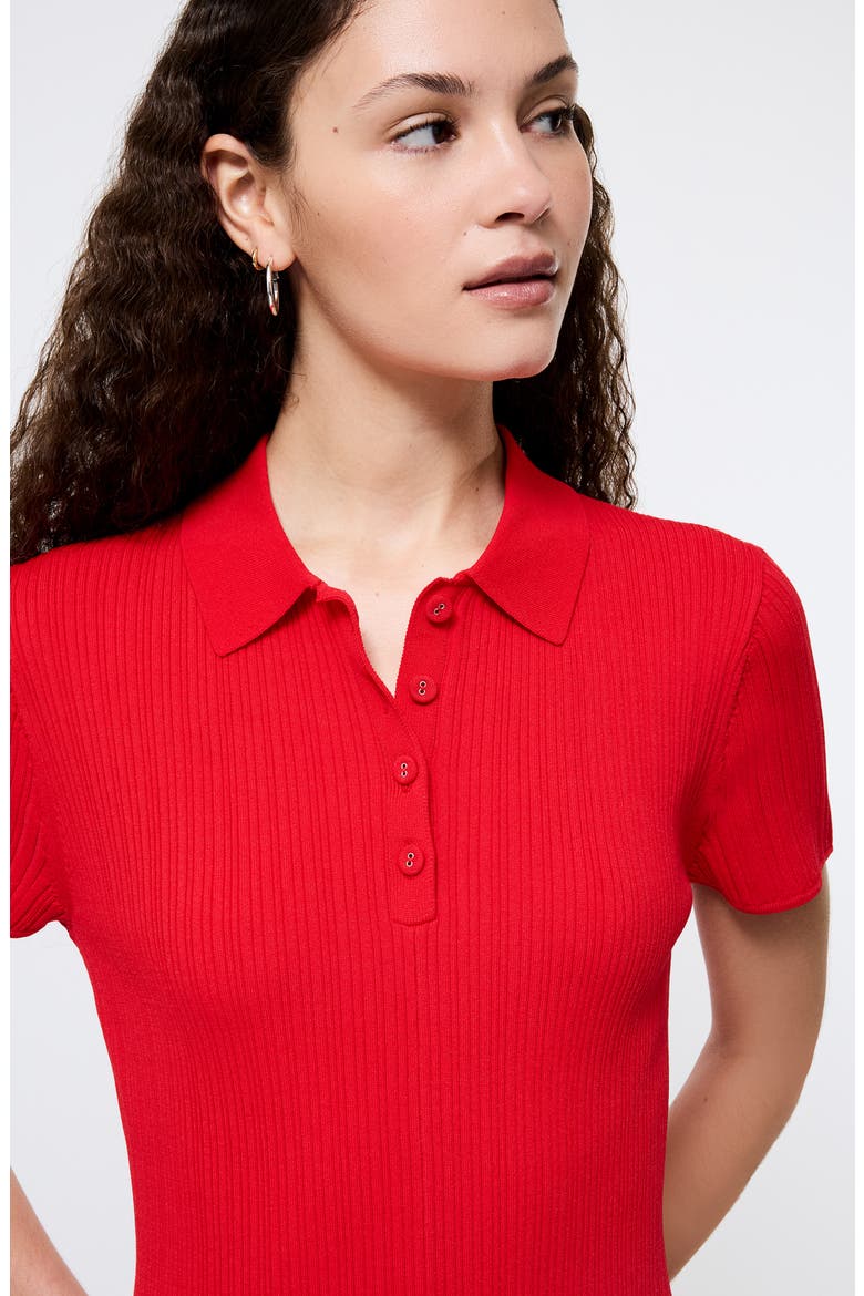 Crinkle Knit Polo Minidress, Alternate, color, 60-MARS RED
