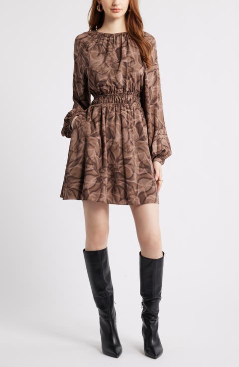 Shirred Waist Long Sleeve Minidress