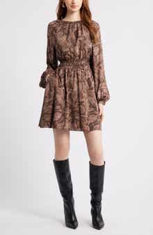 Shirred Waist Long Sleeve Minidress