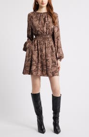 Nordstrom Shirred Waist Long Sleeve Minidress