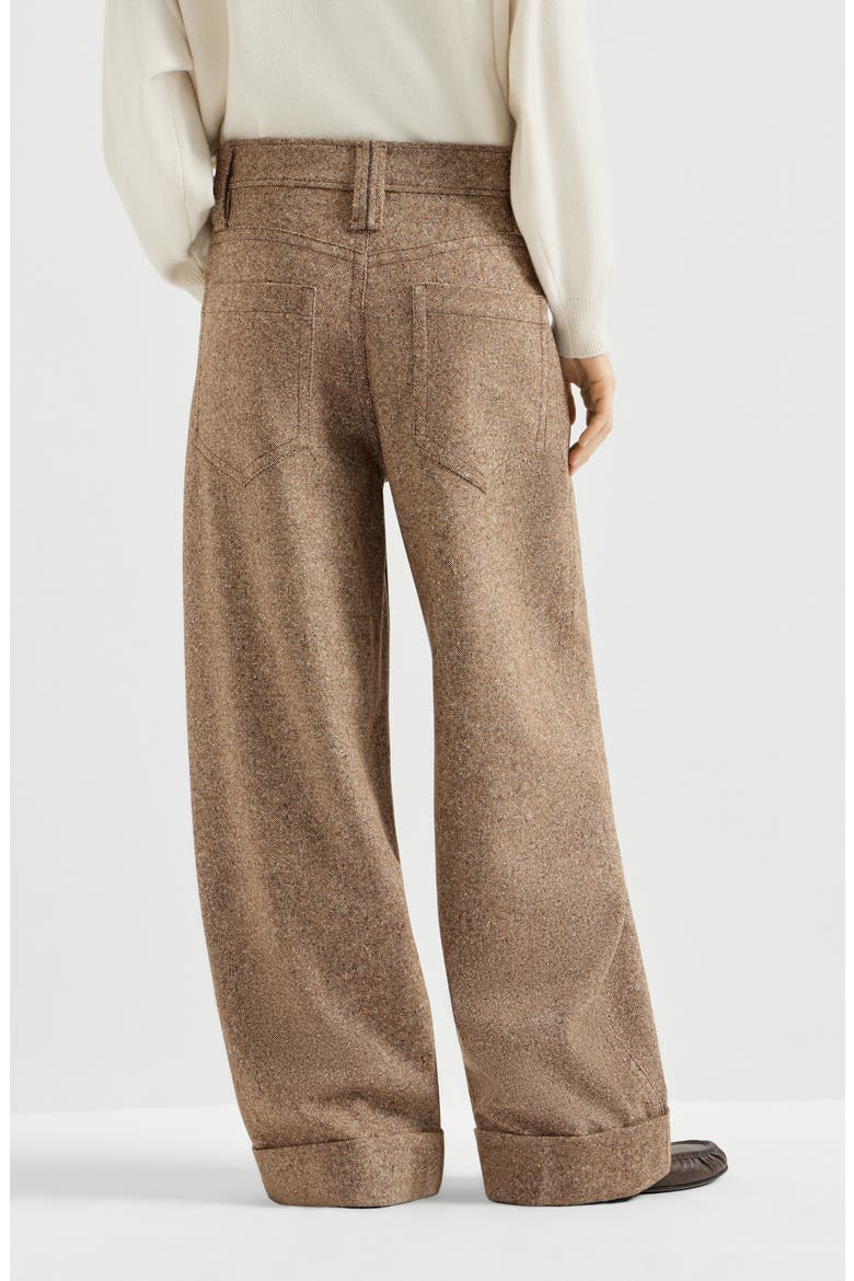 Virgin wool donegal baggy five-pocket trousers with monili, Alternate, color, Cappuccino