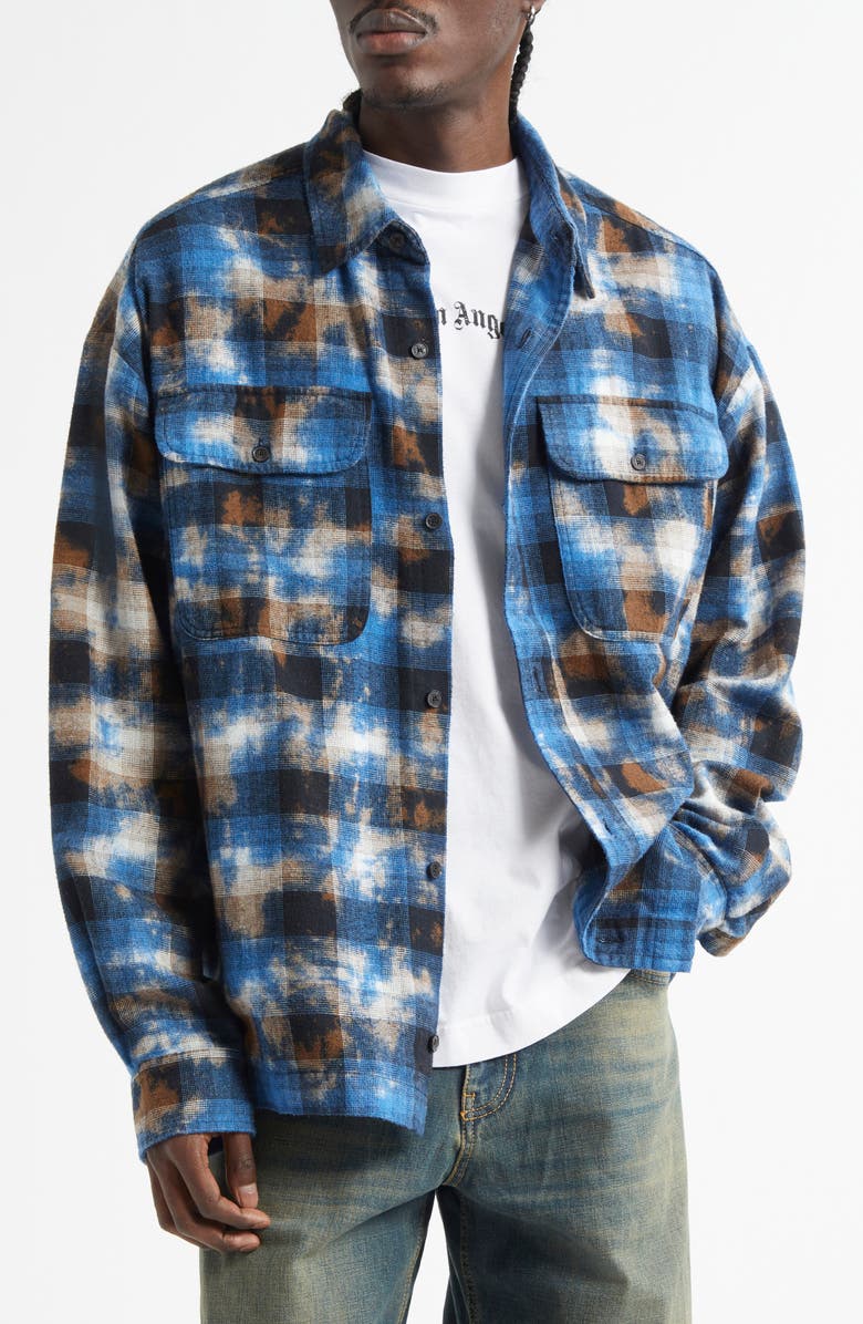 Palm Angels Curved Logo Plaid Button-Up Shirt, Main, color, 