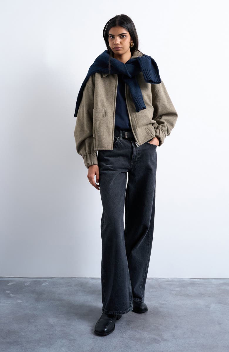 Topshop Crop Bomber Jacket, Alternate, color, Beige