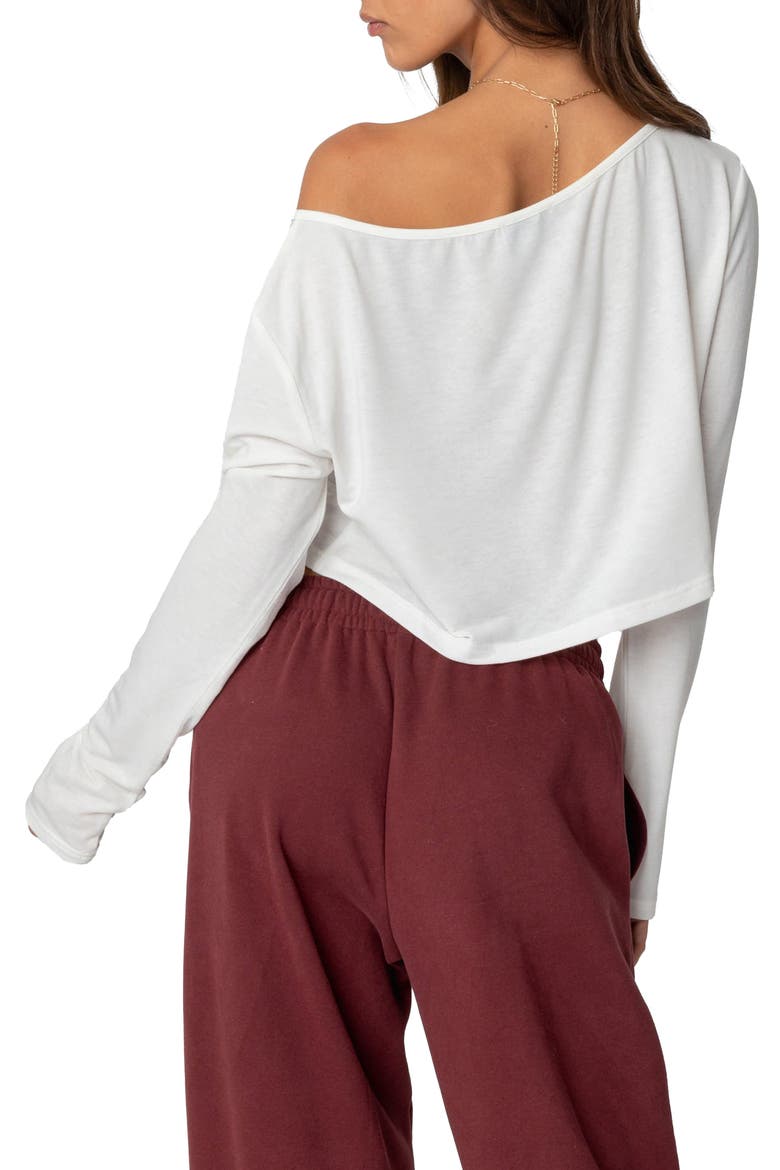 One-Shoulder Long Sleeve Crop Top, Alternate, color, WHITE