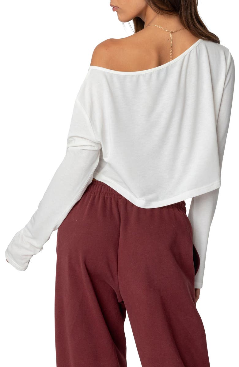 EDIKTED One-Shoulder Long Sleeve Crop Top, Alternate, color, White