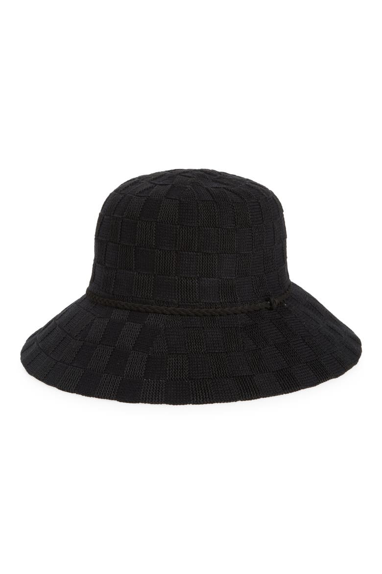 Checkerboard Wide Brim Cloche, Main, color, BLACK