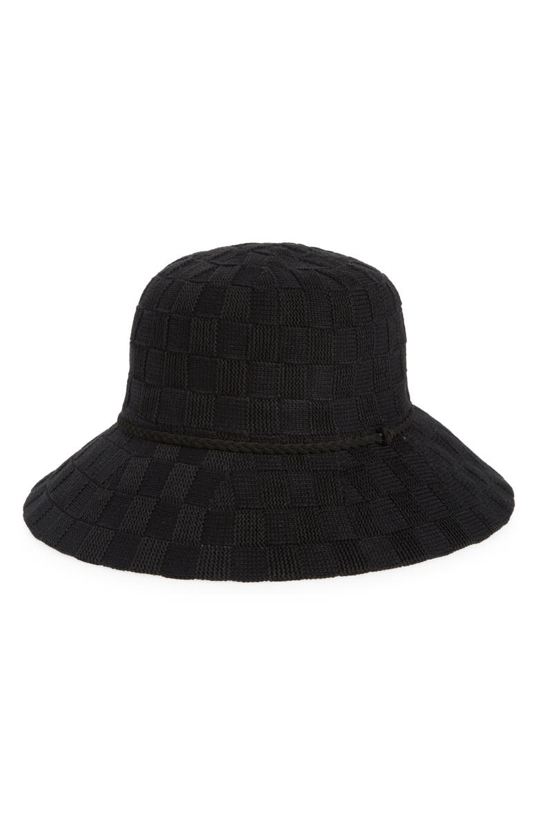 Nine West Checkerboard Wide Brim Cloche, Main, color, Black