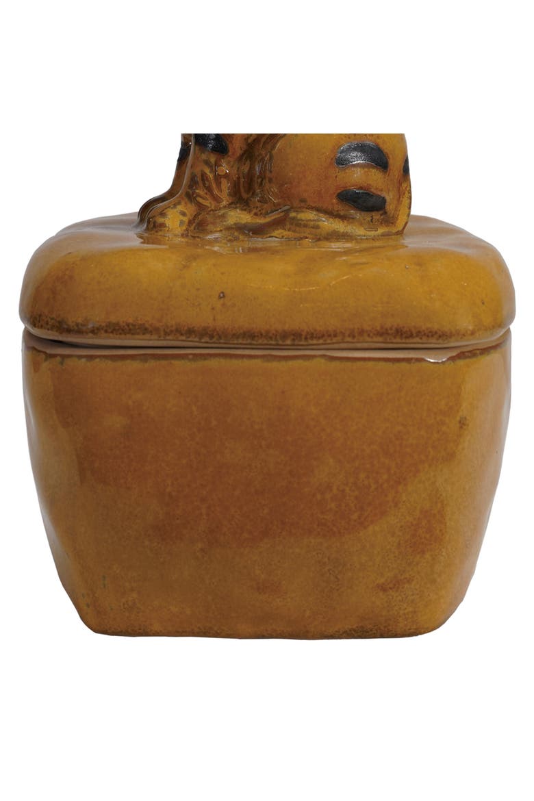 Stoneware Jar with Tiger Handle and Lid with Reactive Glaze, Orange, Alternate, color, Orange