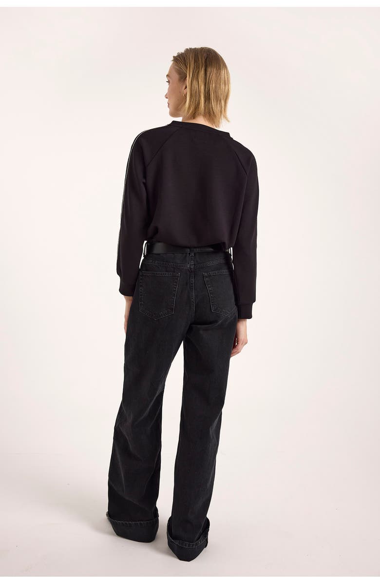 Brodie Pure Cashmere Bead Trim Jersey Crew Neck Sweatshirt, Alternate, color, Black