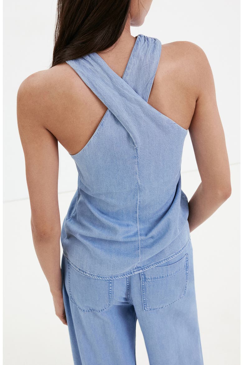 Crossed Strap Denim Top, Alternate, color, LIGHT BLUE