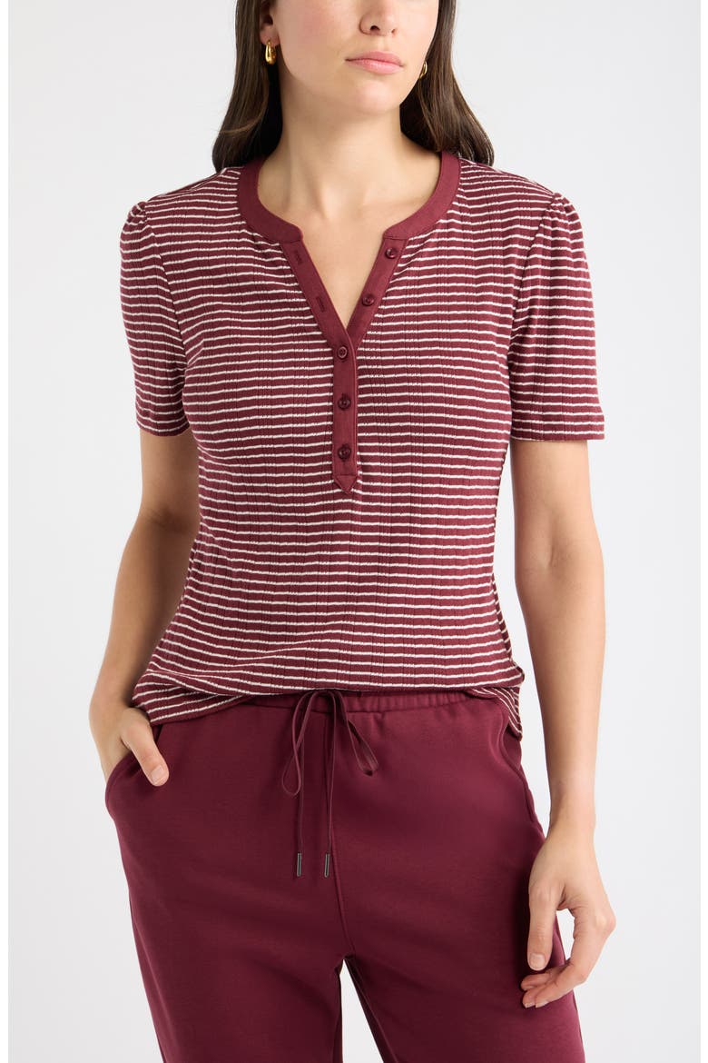 Striped Pointelle Henley Tee, Main, color, BURGUNDY- IVORY STRIPE