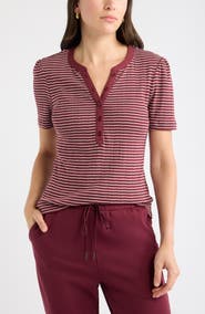Caslon® Striped Pointelle Henley Tee
