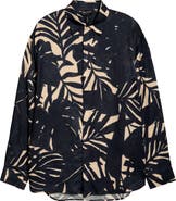 Emporio Armani Palm Print Long Sleeve Button-Up Shirt