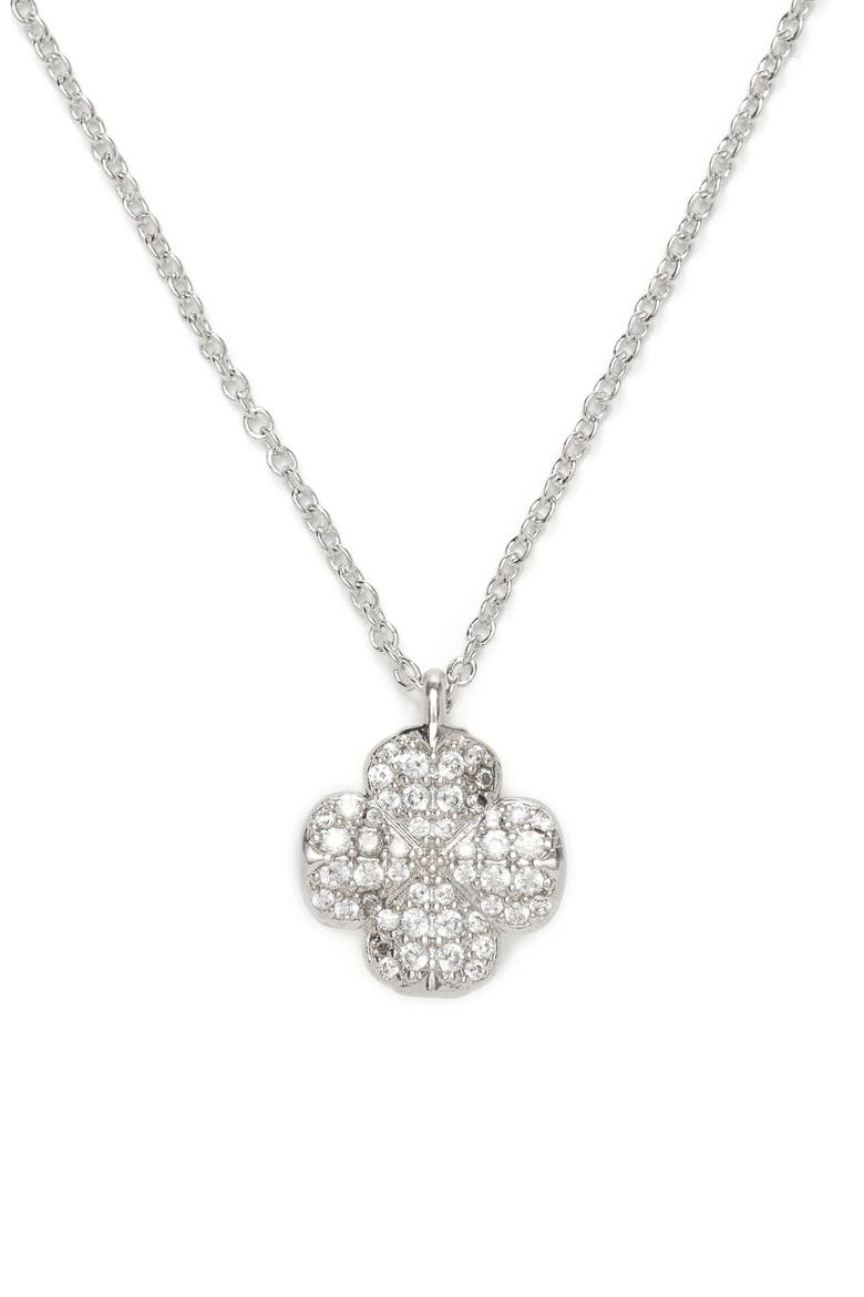 spade flower pavé pendant necklace, Main, color, CLEAR/ SILVER