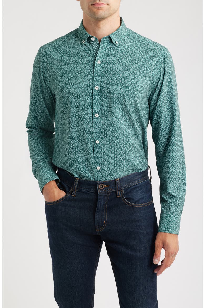 XC+™ Football Print Performance Button-Down Shirt, Main, color, GREEN