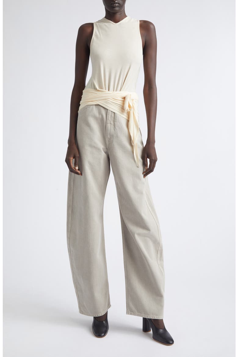 High Waist Cotton Twill Barrel Leg Pants, Alternate, color, MOONSTONE