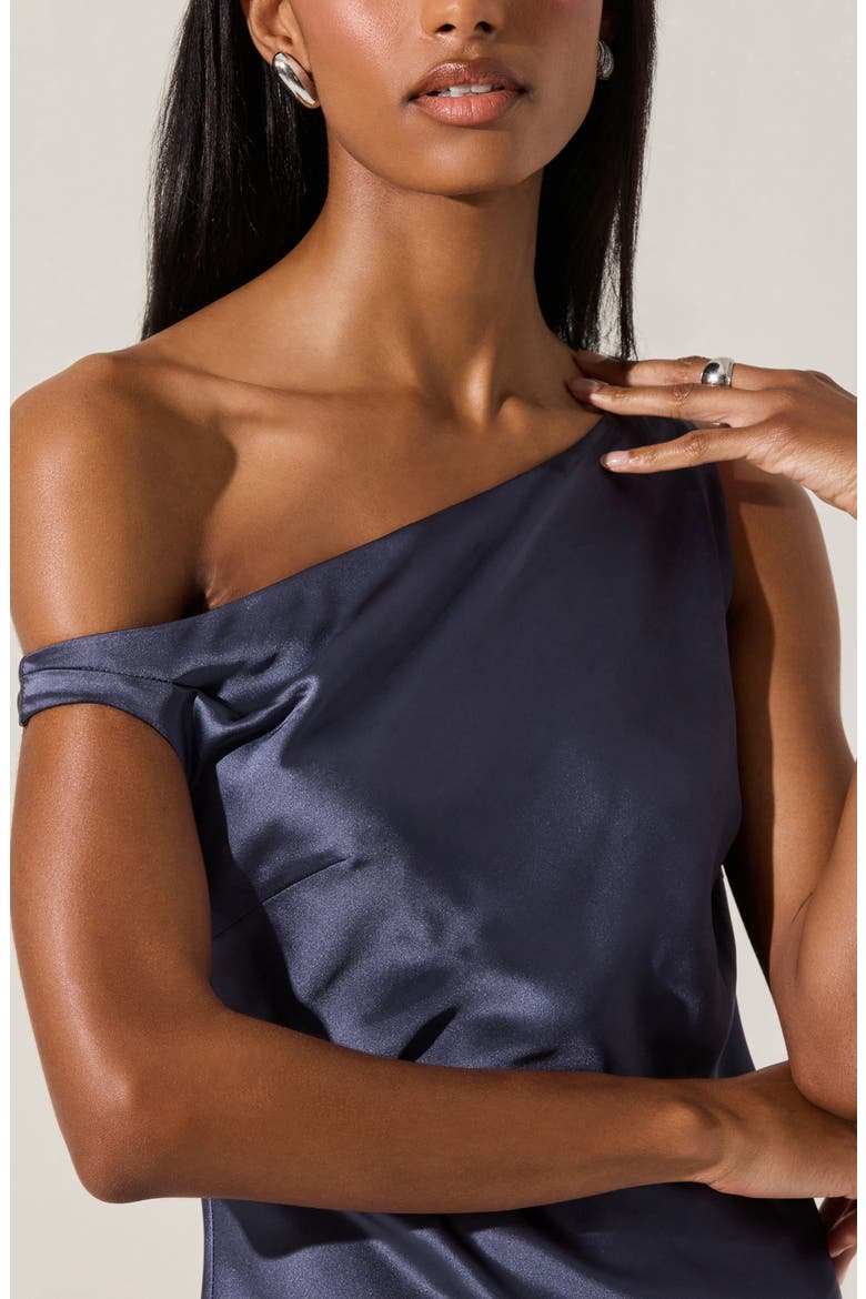 Elain One-Shoulder Satin Dress, Alternate, color, INDIGO