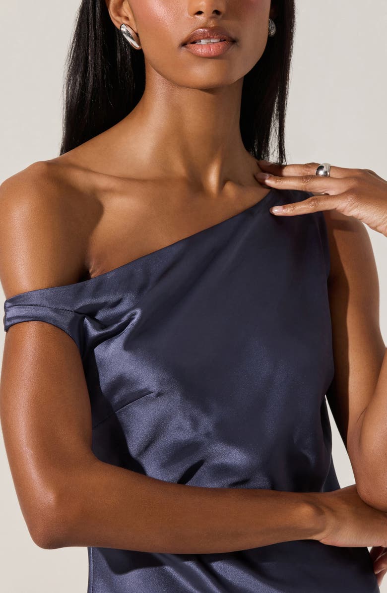 ASTR the Label Elain One-Shoulder Satin Dress, Alternate, color, Indigo