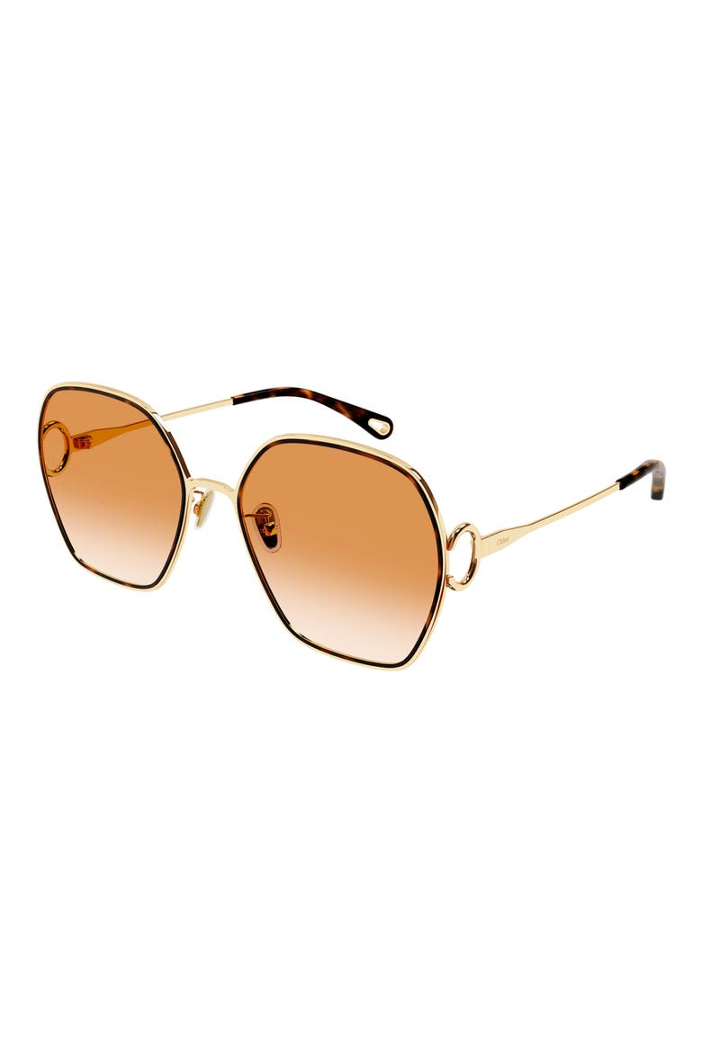 58mm Gradient Rectangular Sunglasses, Alternate, color, GOLD