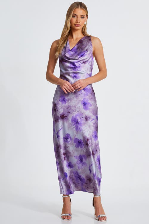 Quiz Floral Cowl Maxi Dress In Lilac